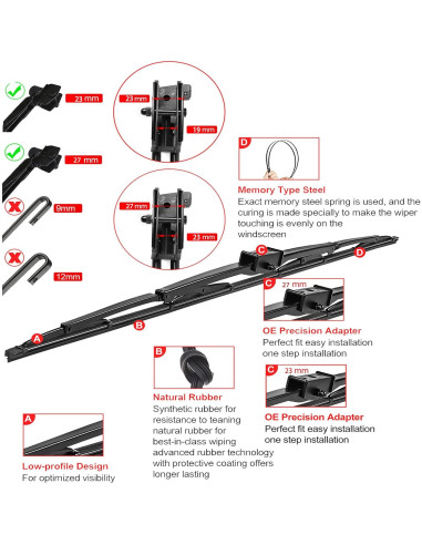 Juego de 2 Limpiaparabrisas 91cm HOOJUKE para RV con Goma