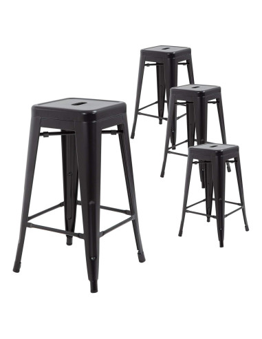 FDW Juego de 4 Taburetes de Bar de Metal 76 cm Negro