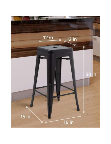 FDW Juego de 4 Taburetes de Bar de Metal 76 cm Negro