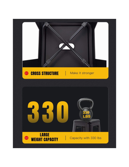 FDW Juego de 4 Taburetes de Bar de Metal 76 cm Negro