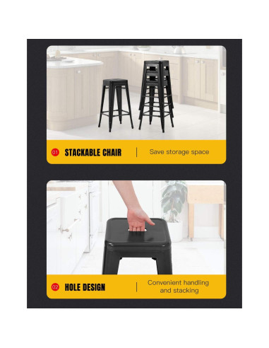 FDW Juego de 4 Taburetes de Bar de Metal 76 cm Negro