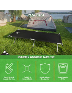 Cama Plegable de Camping Wakeman 600D - Soporta 120kg - Negra 2