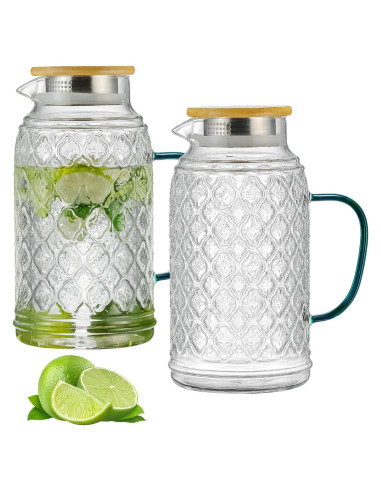 Pack 2 Jarras de Vidrio Buaic 2L con Tapa de Bambú