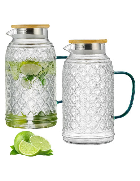 Pack 2 Jarras de Vidrio Buaic 2L con Tapa de Bambú