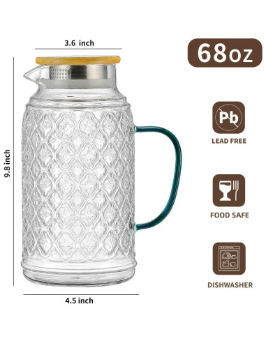 Pack 2 Jarras de Vidrio Buaic 2L con Tapa de Bambú