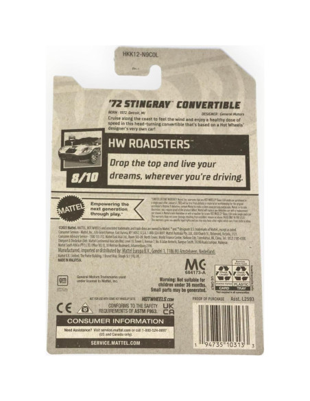 Hot Wheels Stingray Convertible 1972 Escala 1:64 Mattel