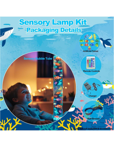 Lámpara Burbuja Sensorial Muiofang 1.22m con Peces LED