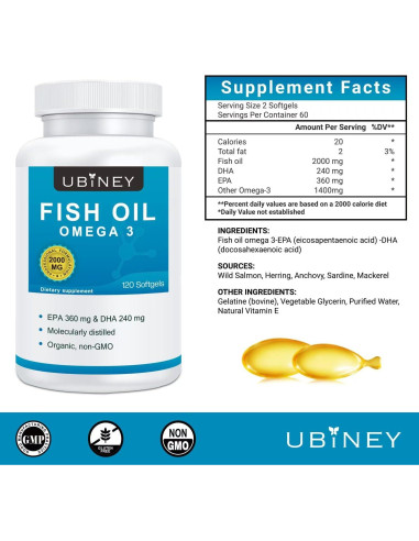 Suplemento Omega 3 Ubiney 2000mg 120 Cápsulas Blandas