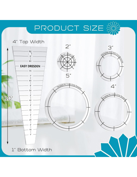 5 Plantillas de Acrílico para Patchwork Kigley - 10" y 4 Tamaños Redondos