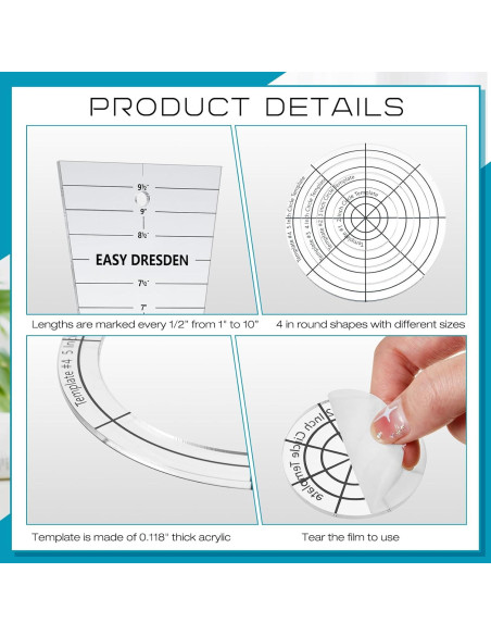 5 Plantillas de Acrílico para Patchwork Kigley - 10" y 4 Tamaños Redondos