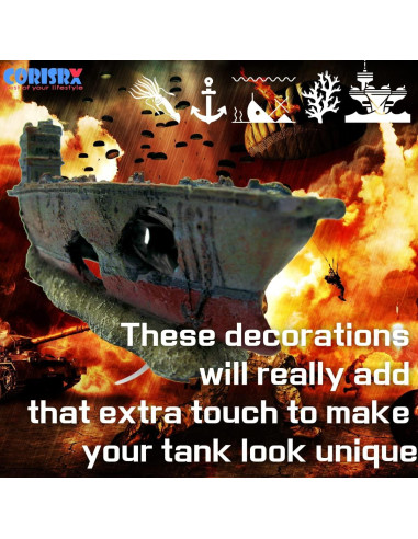 Adorno de Acuario CORISRX WS007 Estatua Barco de Guerra