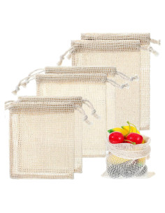 6 Bolsas Reutilizables de Algodón AOZUO para Frutas y Verduras