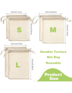 6 Bolsas Reutilizables de Algodón AOZUO para Frutas y Verduras 2