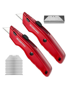 Cuchillo Utility WORKPRO 2PCS Rojo, Retráctil y Pesado