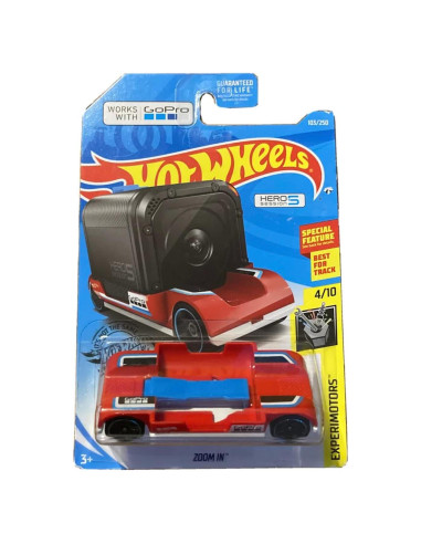 Hot Wheels 2019 Vehículo Die-Cast Zoom in 1:64 con Soporte GoPro