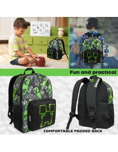 Mochila Minecraft Creeper para Niños 40x29x17cm Negra 2