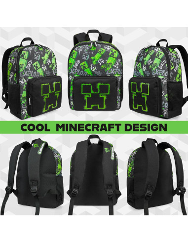 Mochila Minecraft Creeper para Niños 40x29x17cm Negra