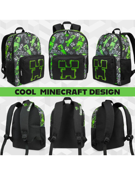 Mochila Minecraft Creeper para Niños 40x29x17cm Negra