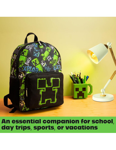 Mochila Minecraft Creeper para Niños 40x29x17cm Negra