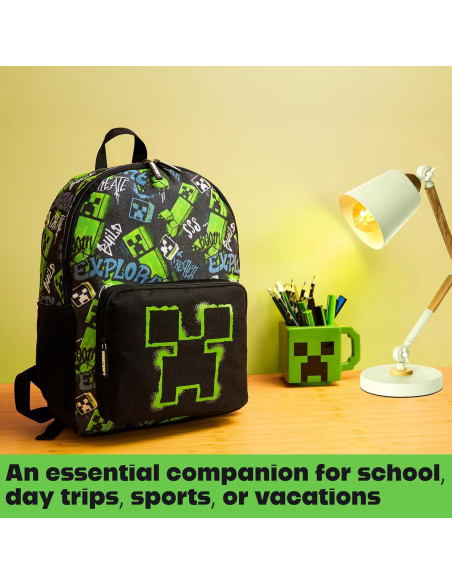 Mochila Minecraft Creeper para Niños 40x29x17cm Negra