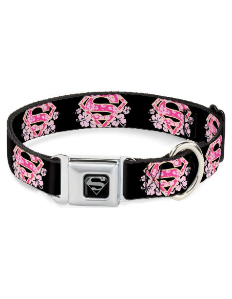 Collar de Perro Buckle-Down Hibisco Negro/Rosa 2.5cm 23-38cm