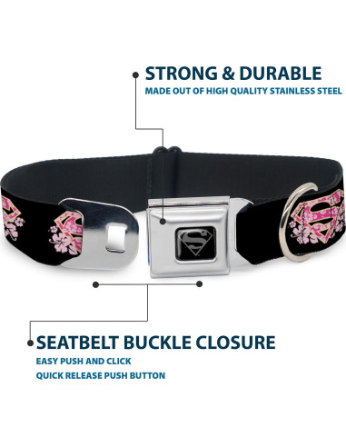 Collar de Perro Buckle-Down Hibisco Negro/Rosa 2.5cm 23-38cm