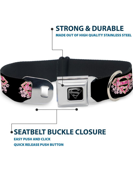 Collar de Perro Buckle-Down Hibisco Negro/Rosa 2.5cm 23-38cm