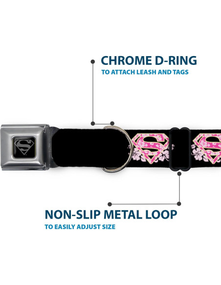 Collar de Perro Buckle-Down Hibisco Negro/Rosa 2.5cm 23-38cm