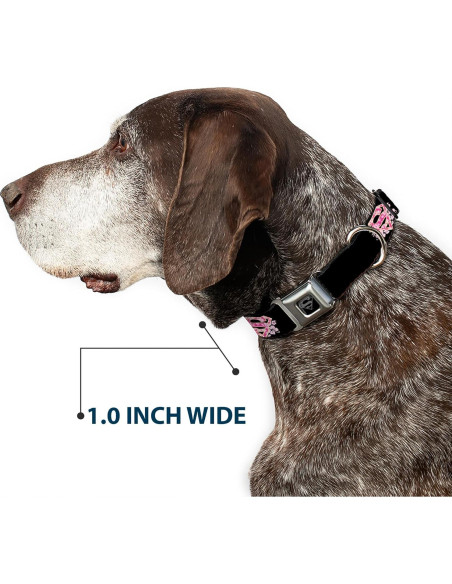 Collar de Perro Buckle-Down Hibisco Negro/Rosa 2.5cm 23-38cm