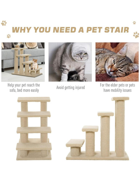 Rascador para Gatos PawHut 4 Pasos Marrón Claro 63.5 cm