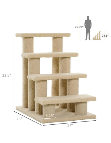 Rascador para Gatos PawHut 4 Pasos Marrón Claro 63.5 cm