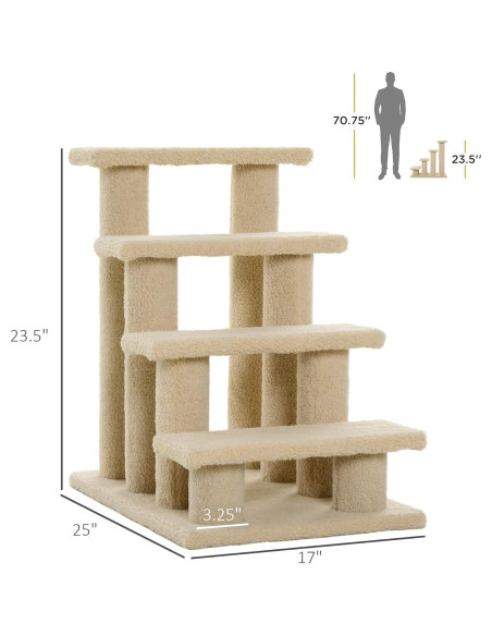 Rascador para Gatos PawHut 4 Pasos Marrón Claro 63.5 cm