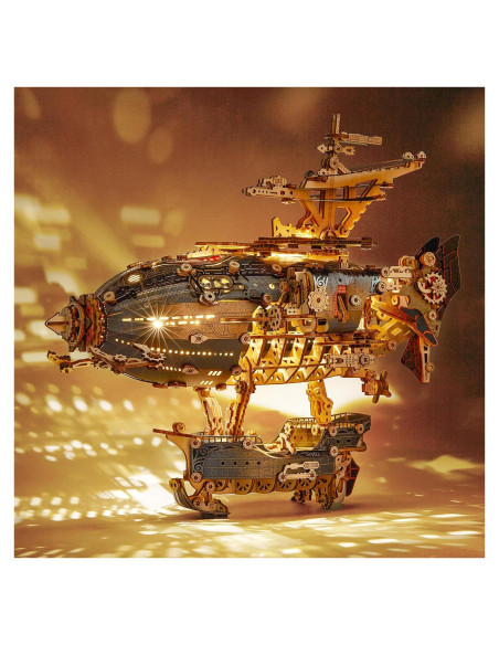 Rompecabezas 3D de Madera Aeronave Steampunk FUNPOLA LED