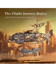 Rompecabezas 3D de Madera Aeronave Steampunk FUNPOLA LED 2