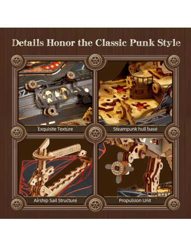 Rompecabezas 3D de Madera Aeronave Steampunk FUNPOLA LED
