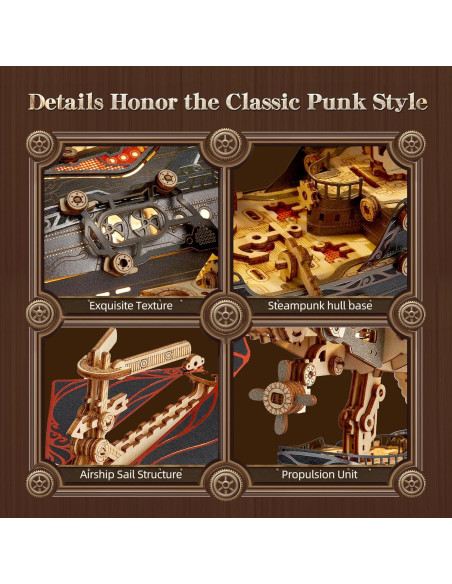 Rompecabezas 3D de Madera Aeronave Steampunk FUNPOLA LED