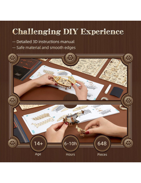 Rompecabezas 3D de Madera Aeronave Steampunk FUNPOLA LED