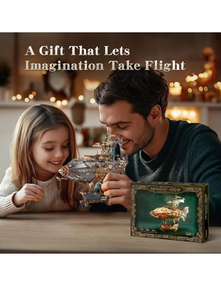 Rompecabezas 3D de Madera Aeronave Steampunk FUNPOLA LED