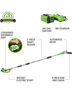 Sierra de Poste Greenworks 40V 8" Batería 2.0Ah Incluida 2