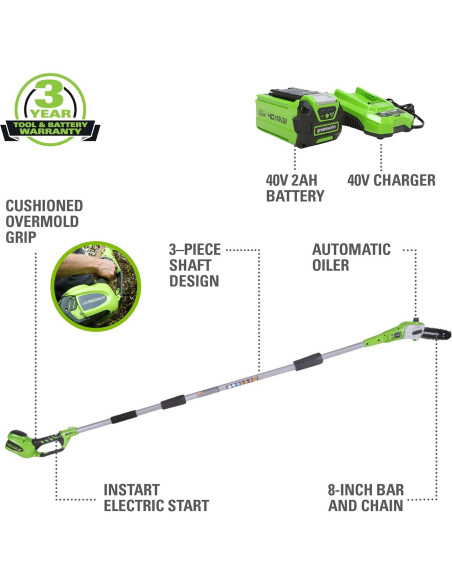 Sierra de Poste Greenworks 40V 8" Batería 2.0Ah Incluida