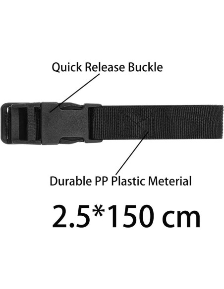6 Correas de Equipaje AROGEAR Nylon 150cm Negro Hebilla Rápida
