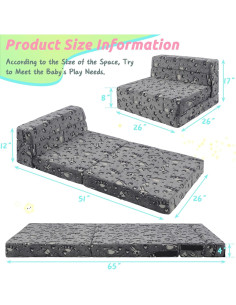 Sofá Cama Plegable Infantil TXGDPIONEER Gris 55.88 cm 2