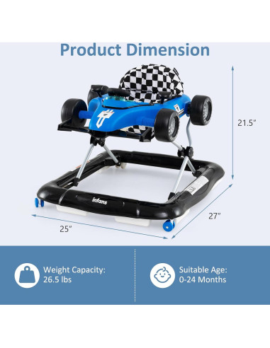 Andador 4 en 1 INFANS para Bebés Ajustable y Plegable Azul