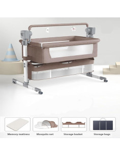 Cuna Lateral Ajustable Dziranam con Ruedas y Malla Transpirable 2