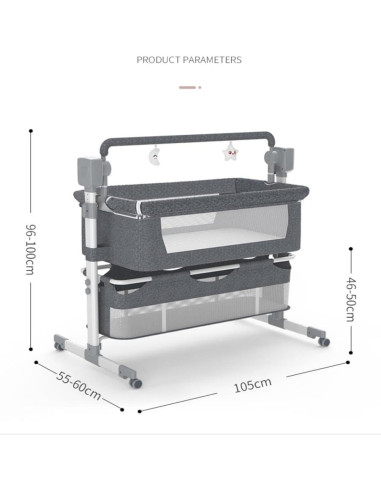 Cuna Lateral Ajustable Dziranam con Ruedas y Malla Transpirable