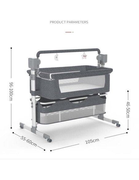 Cuna Lateral Ajustable Dziranam con Ruedas y Malla Transpirable