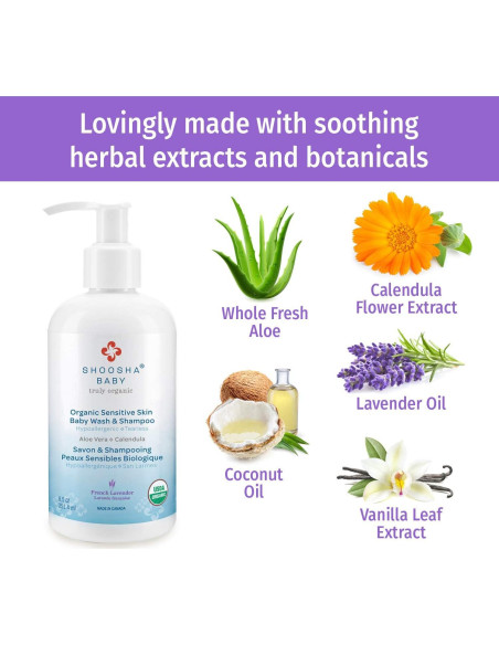 Jabón y Champú Orgánico Shoosha para Bebés 240ml Hipoalergénico