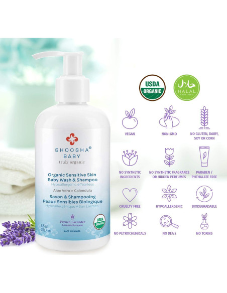 Jabón y Champú Orgánico Shoosha para Bebés 240ml Hipoalergénico