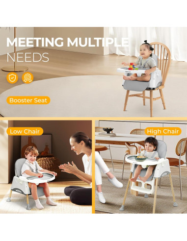 Silla Alta Convertible 3 en 1 para Bebés - Gris