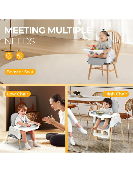 Silla Alta Convertible 3 en 1 para Bebés - Gris
